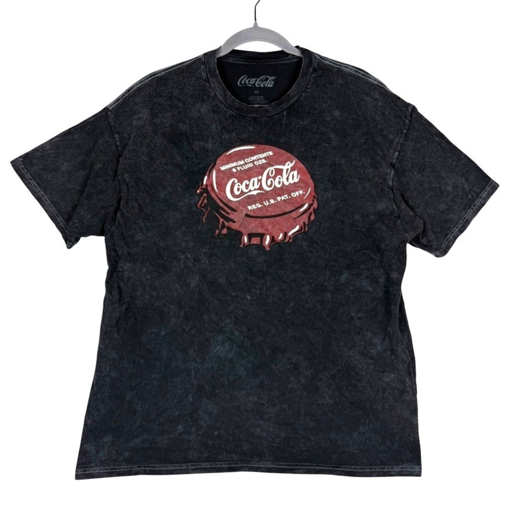 Vintage Coca Cola T Shirt Men XL Black Acid Wash Bottle Cap Graphic Short Sleeve